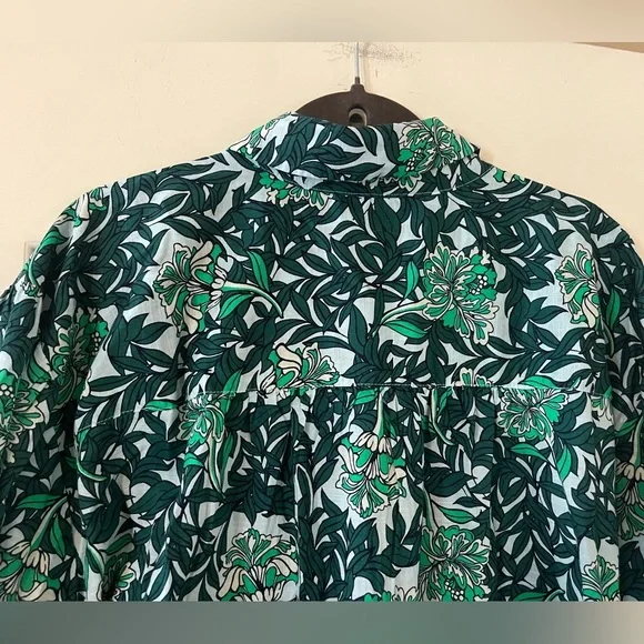 Lane Bryant Green & White Button Down Cotton Blouse with Tie Sleeves 26/28 - Picture 4 of 16